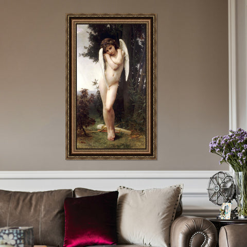 INVIN ART Framed Canvas Art Giclee Print Cupid by William Adolphe Bouguereau Wall Art Living Room Home Office Decorations
