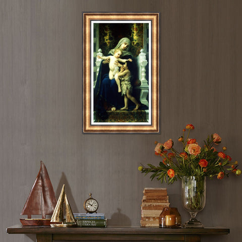 INVIN ART Framed Canvas Art Giclee Print The Virgin, Baby Jesus and Saint John the Baptist by William Adolphe Bouguereau Wall Art Living Room Home Office Decorations