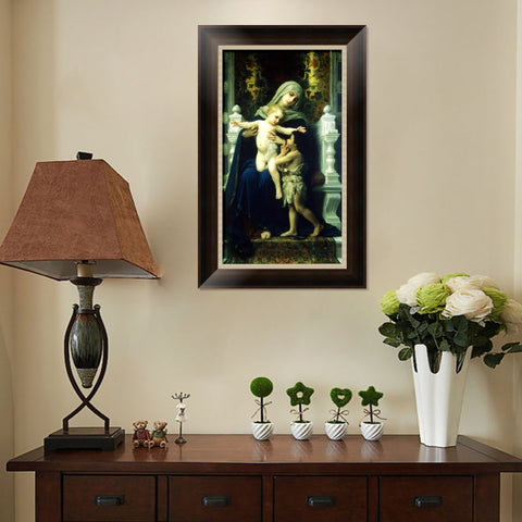 INVIN ART Framed Canvas Art Giclee Print The Virgin, Baby Jesus and Saint John the Baptist by William Adolphe Bouguereau Wall Art Living Room Home Office Decorations