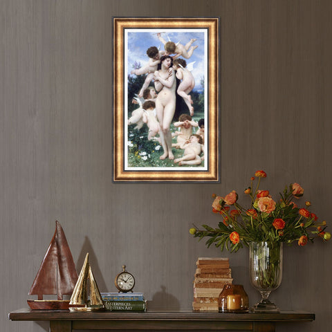 INVIN ART Framed Canvas Art Giclee Print The Return of Spring by William Adolphe Bouguereau Wall Art Living Room Home Office Decorations