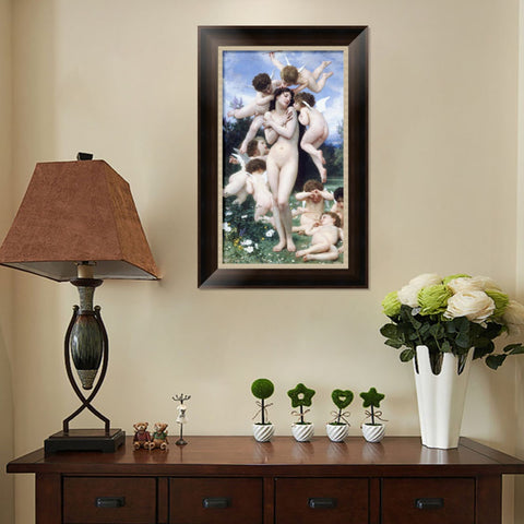 INVIN ART Framed Canvas Art Giclee Print The Return of Spring by William Adolphe Bouguereau Wall Art Living Room Home Office Decorations