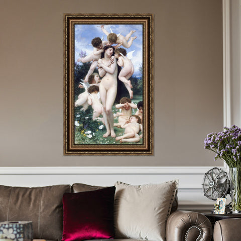 INVIN ART Framed Canvas Art Giclee Print The Return of Spring by William Adolphe Bouguereau Wall Art Living Room Home Office Decorations