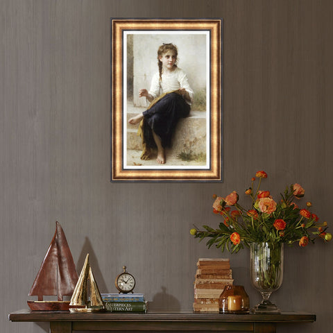 INVIN ART Framed Canvas Art Giclee Print Sewing,1898 by William Adolphe Bouguereau Wall Art Living Room Home Office Decorations