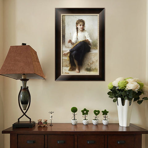 INVIN ART Framed Canvas Art Giclee Print Sewing,1898 by William Adolphe Bouguereau Wall Art Living Room Home Office Decorations