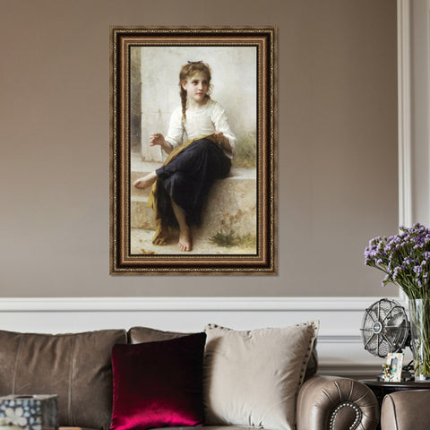 INVIN ART Framed Canvas Art Giclee Print Sewing,1898 by William Adolphe Bouguereau Wall Art Living Room Home Office Decorations