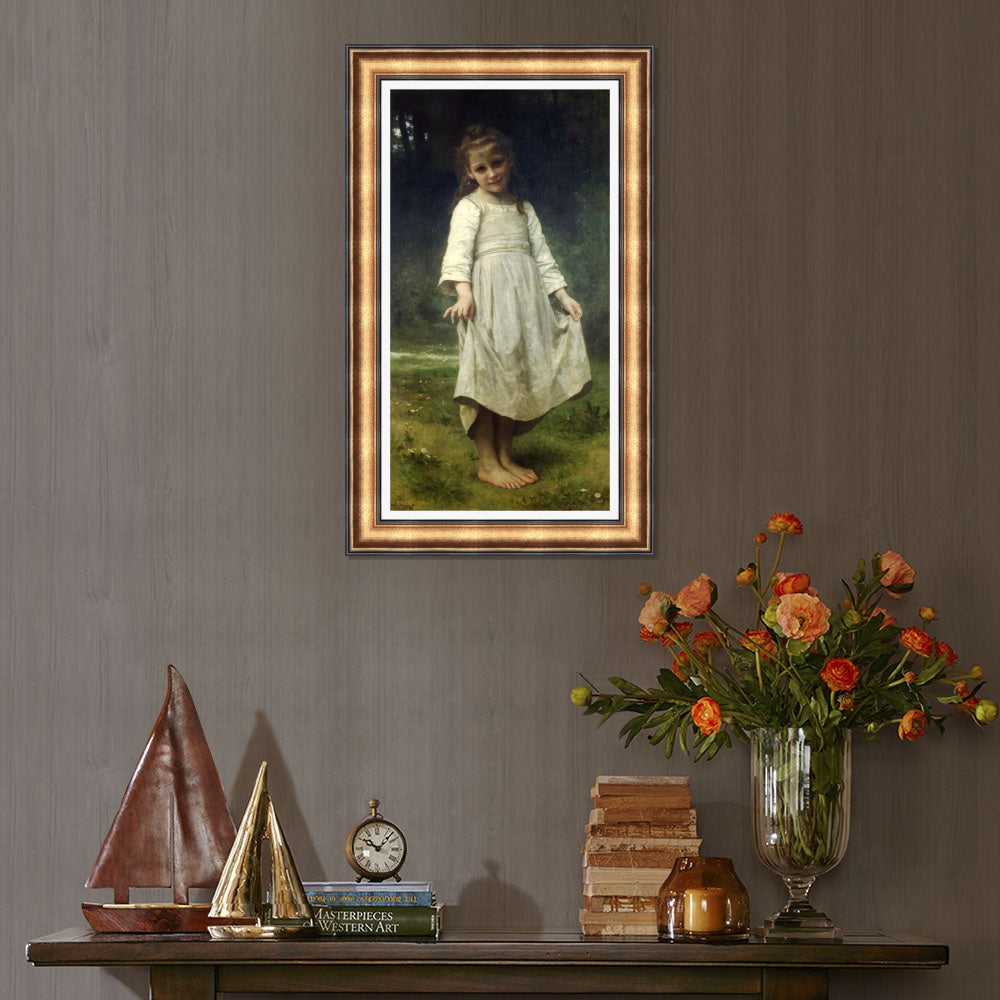 INVIN ART Framed Canvas Art Giclee Print The Curtsey by William Adolphe Bouguereau Wall Art Living Room Home Office Decorations