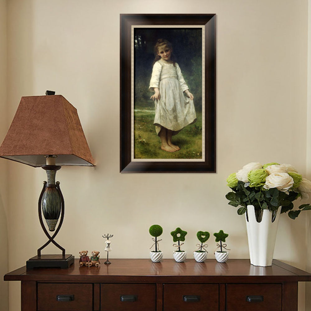 INVIN ART Framed Canvas Art Giclee Print The Curtsey by William Adolphe Bouguereau Wall Art Living Room Home Office Decorations