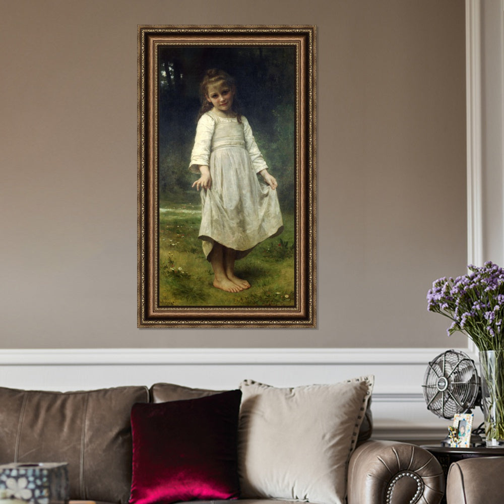INVIN ART Framed Canvas Art Giclee Print The Curtsey by William Adolphe Bouguereau Wall Art Living Room Home Office Decorations