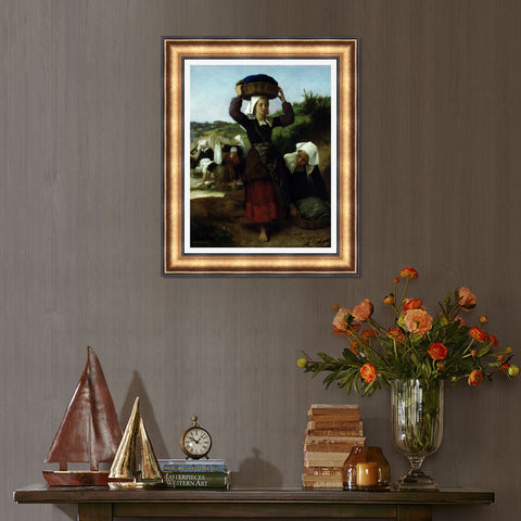 INVIN ART Framed Canvas Art Giclee Print Washerwomen of Fouesnant by William Adolphe Bouguereau Wall Art Living Room Home Office Decorations