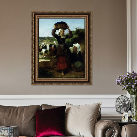 INVIN ART Framed Canvas Art Giclee Print Washerwomen of Fouesnant by William Adolphe Bouguereau Wall Art Living Room Home Office Decorations