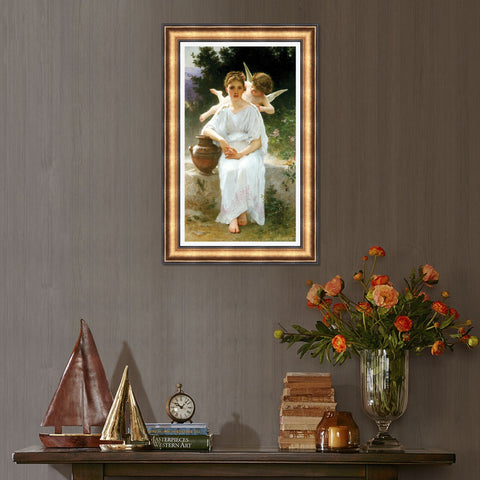 INVIN ART Framed Canvas Art Giclee Print Whisperings of Love by William Adolphe Bouguereau Wall Art Living Room Home Office Decorations