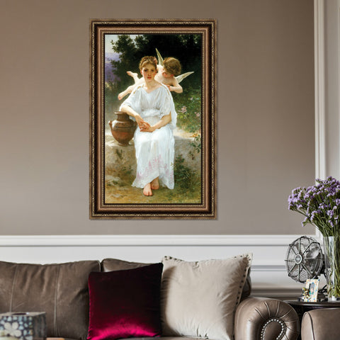 INVIN ART Framed Canvas Art Giclee Print Whisperings of Love by William Adolphe Bouguereau Wall Art Living Room Home Office Decorations