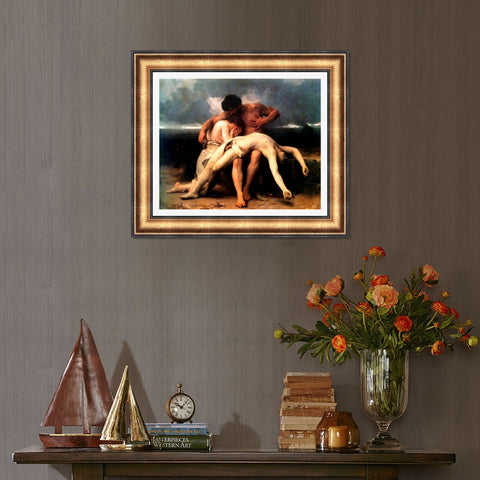 INVIN ART Framed Canvas Art Giclee Print The First Mourning by William Adolphe Bouguereau Wall Art Living Room Home Office Decorations