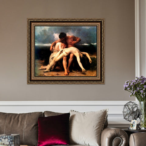 INVIN ART Framed Canvas Art Giclee Print The First Mourning by William Adolphe Bouguereau Wall Art Living Room Home Office Decorations