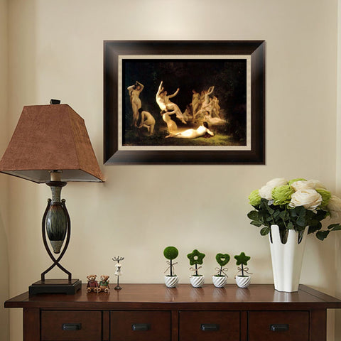 INVIN ART Framed Canvas Art Giclee Print The Nymphaeum by the Furies by William Adolphe Bouguereau Wall Art Living Room Home Office Decorations