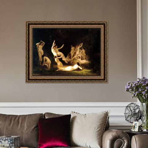 INVIN ART Framed Canvas Art Giclee Print The Nymphaeum by the Furies by William Adolphe Bouguereau Wall Art Living Room Home Office Decorations
