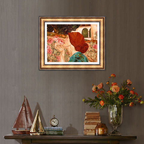 INVIN ART Framed Canvas Art Giclee Print Woman and Flower#145 by the Furies by William Adolphe Bouguereau Wall Art Living Room Home Office Decorations