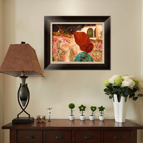 INVIN ART Framed Canvas Art Giclee Print Woman and Flower#145 by the Furies by William Adolphe Bouguereau Wall Art Living Room Home Office Decorations