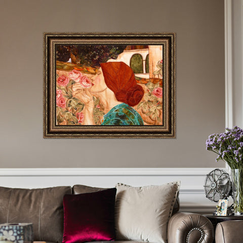 INVIN ART Framed Canvas Art Giclee Print Woman and Flower#145 by the Furies by William Adolphe Bouguereau Wall Art Living Room Home Office Decorations