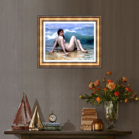 INVIN ART Framed Canvas Art Giclee Print The Wave by the Furies by William Adolphe Bouguereau Wall Art Living Room Home Office Decorations