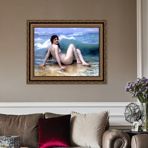 INVIN ART Framed Canvas Art Giclee Print The Wave by the Furies by William Adolphe Bouguereau Wall Art Living Room Home Office Decorations