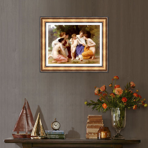 INVIN ART Framed Canvas Art Giclee Print Admiration by the Furies by William Adolphe Bouguereau Wall Art Living Room Home Office Decorations