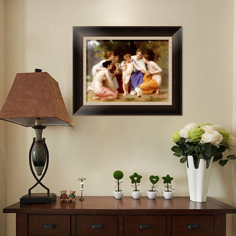 INVIN ART Framed Canvas Art Giclee Print Admiration by the Furies by William Adolphe Bouguereau Wall Art Living Room Home Office Decorations