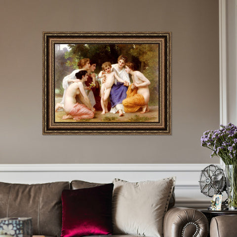 INVIN ART Framed Canvas Art Giclee Print Admiration by the Furies by William Adolphe Bouguereau Wall Art Living Room Home Office Decorations