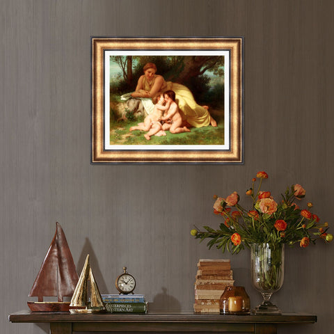 INVIN ART Framed Canvas Art Giclee Print Mother and Children by the Furies by William Adolphe Bouguereau Wall Art Living Room Home Office Decorations