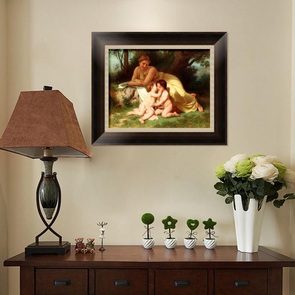 INVIN ART Framed Canvas Art Giclee Print Mother and Children by the Furies by William Adolphe Bouguereau Wall Art Living Room Home Office Decorations