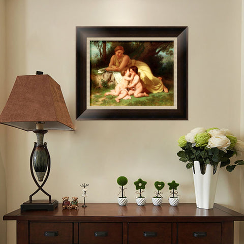 INVIN ART Framed Canvas Art Giclee Print Mother and Children by the Furies by William Adolphe Bouguereau Wall Art Living Room Home Office Decorations