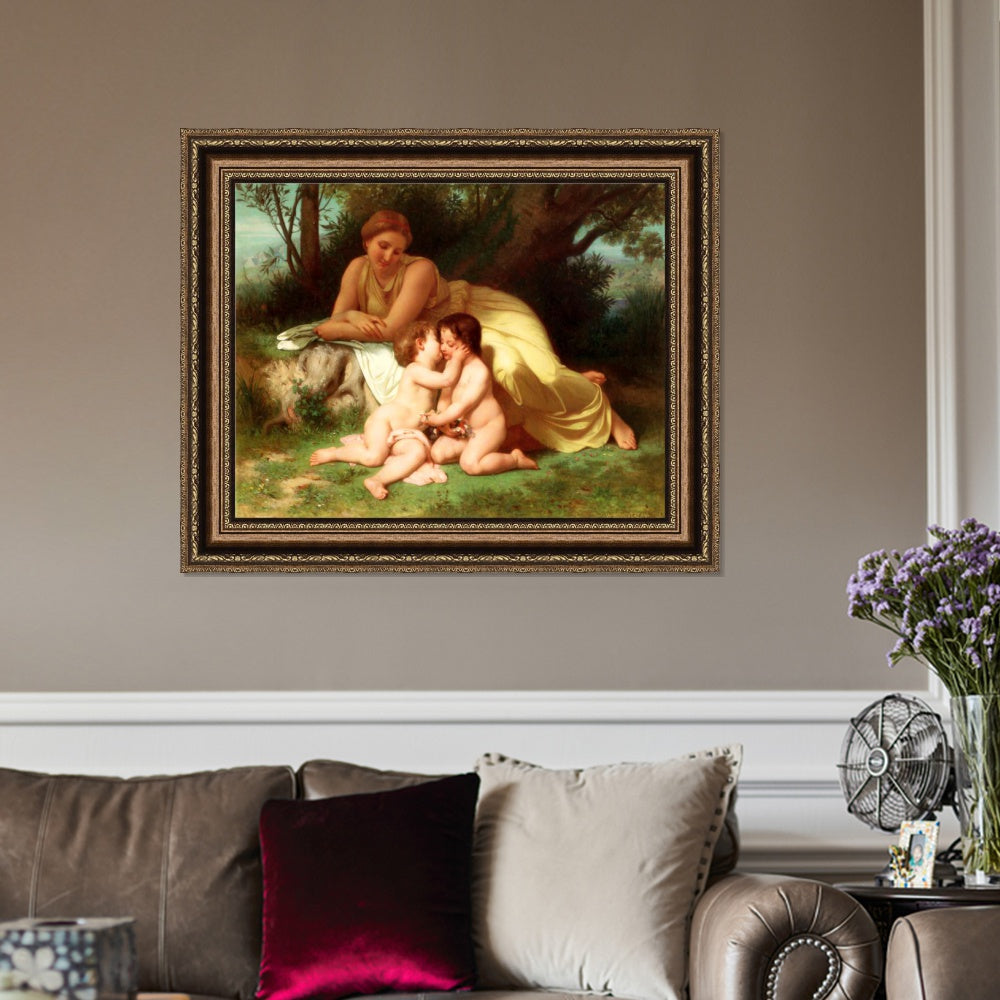 INVIN ART Framed Canvas Art Giclee Print Mother and Children by the Furies by William Adolphe Bouguereau Wall Art Living Room Home Office Decorations
