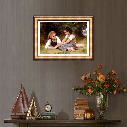 INVIN ART Framed Canvas Art Giclee Print The Nut Gatherers by William Adolphe Bouguereau Wall Art Living Room Home Office Decorations