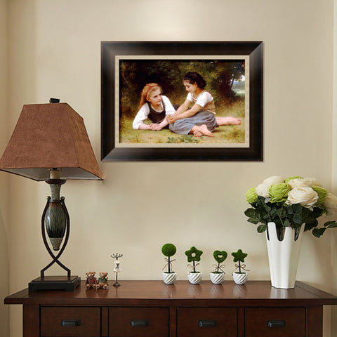 INVIN ART Framed Canvas Art Giclee Print The Nut Gatherers by William Adolphe Bouguereau Wall Art Living Room Home Office Decorations
