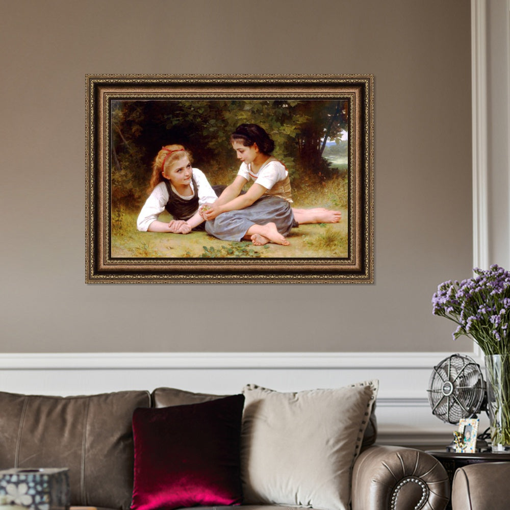 INVIN ART Framed Canvas Art Giclee Print The Nut Gatherers by William Adolphe Bouguereau Wall Art Living Room Home Office Decorations
