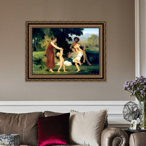 INVIN ART Framed Canvas Art Giclee Print Pastoral Scene by William Adolphe Bouguereau Wall Art Living Room Home Office Decorations