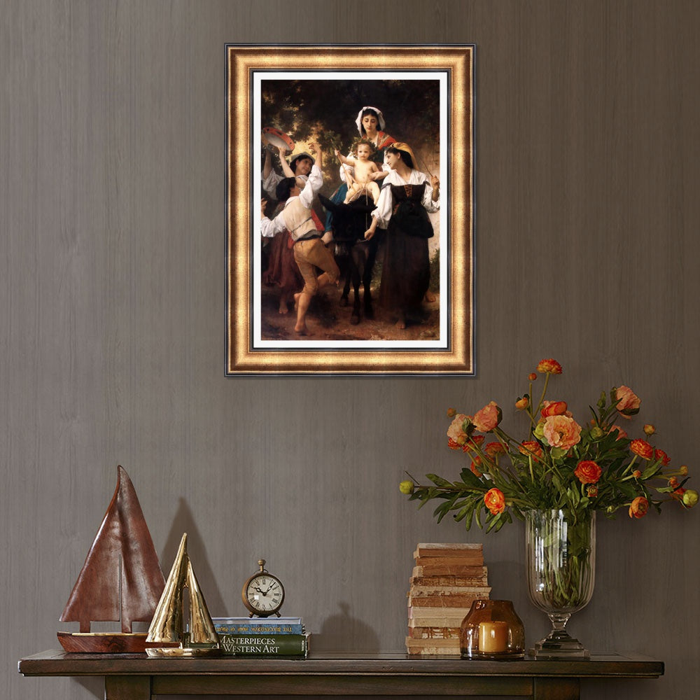 INVIN ART Framed Canvas Art Giclee Print Woman and baby#163 by William Adolphe Bouguereau Wall Art Living Room Home Office Decorations