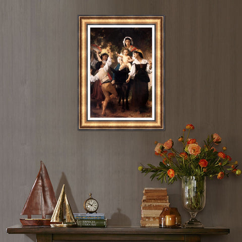 INVIN ART Framed Canvas Art Giclee Print Woman and baby#163 by William Adolphe Bouguereau Wall Art Living Room Home Office Decorations