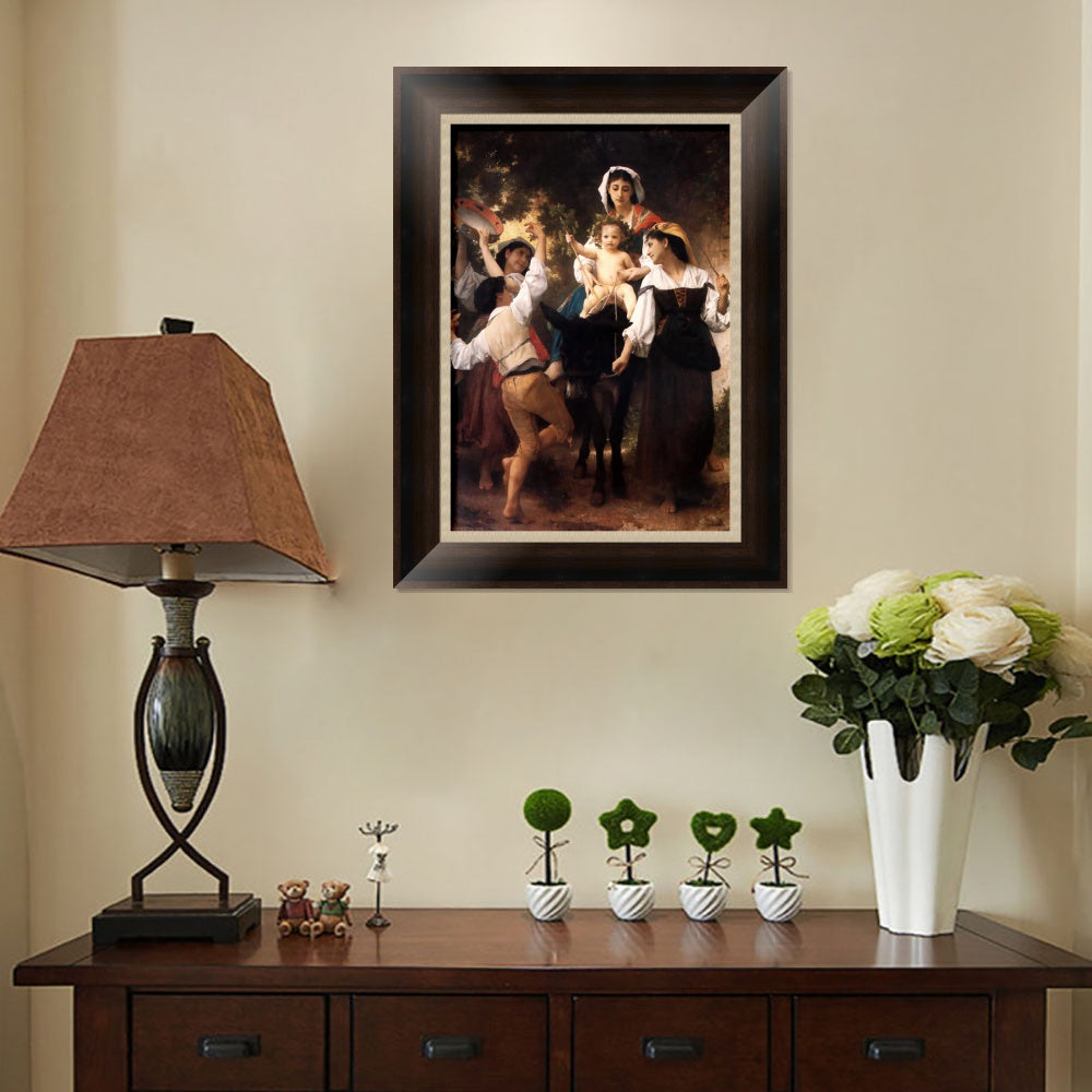 INVIN ART Framed Canvas Art Giclee Print Woman and baby#163 by William Adolphe Bouguereau Wall Art Living Room Home Office Decorations