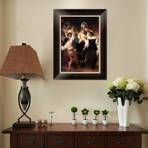 INVIN ART Framed Canvas Art Giclee Print Woman and baby#163 by William Adolphe Bouguereau Wall Art Living Room Home Office Decorations