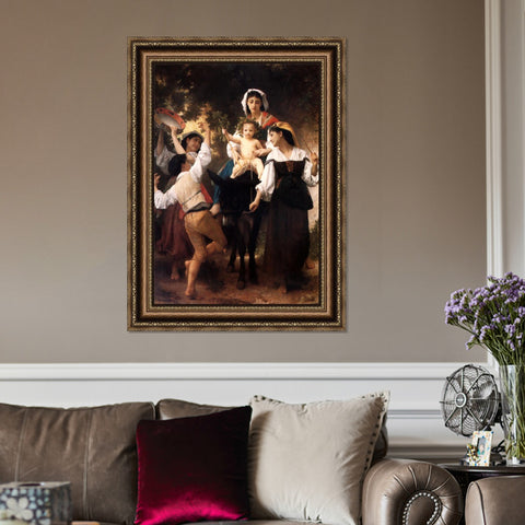 INVIN ART Framed Canvas Art Giclee Print Woman and baby#163 by William Adolphe Bouguereau Wall Art Living Room Home Office Decorations