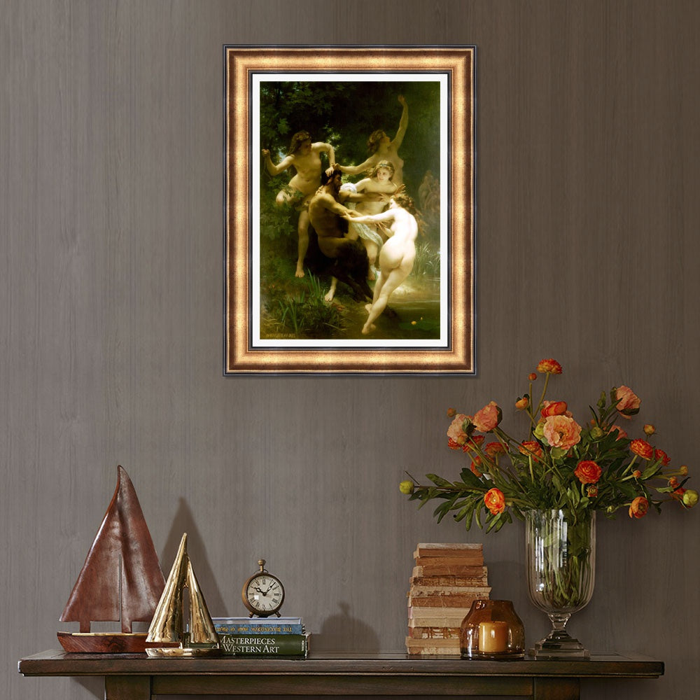 INVIN ART Framed Canvas Art Giclee Print The nude girls and man by William Adolphe Bouguereau Wall Art Living Room Home Office Decorations