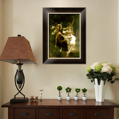 INVIN ART Framed Canvas Art Giclee Print The nude girls and man by William Adolphe Bouguereau Wall Art Living Room Home Office Decorations