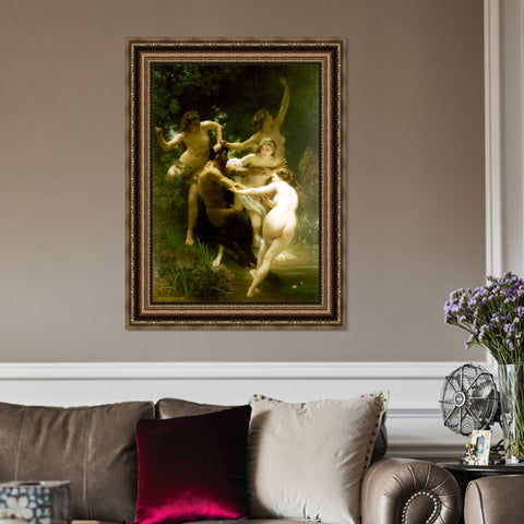 INVIN ART Framed Canvas Art Giclee Print The nude girls and man by William Adolphe Bouguereau Wall Art Living Room Home Office Decorations