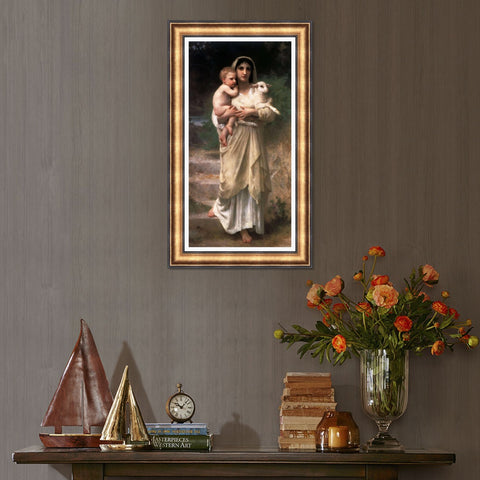 INVIN ART Framed Canvas Art Giclee Print Lambs#166 by William Adolphe Bouguereau Wall Art Living Room Home Office Decorations