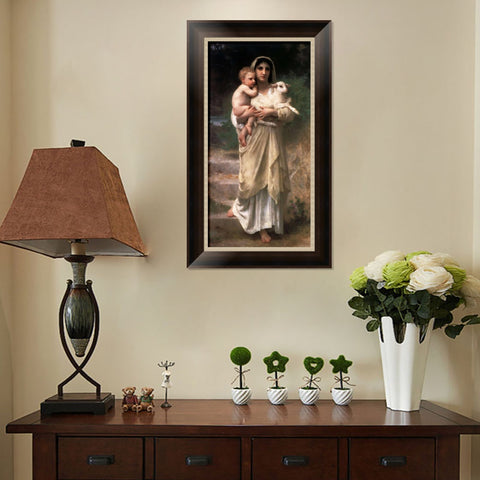 INVIN ART Framed Canvas Art Giclee Print Lambs#166 by William Adolphe Bouguereau Wall Art Living Room Home Office Decorations