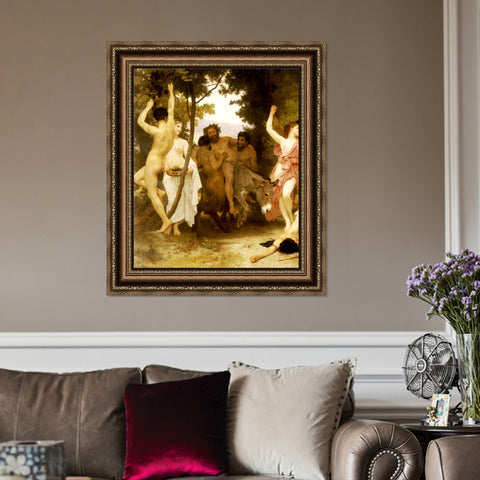 INVIN ART Framed Canvas Art Giclee Print La jeunesse de Bacchus by the Furies by William Adolphe Bouguereau Wall Art Living Room Home Office Decorations