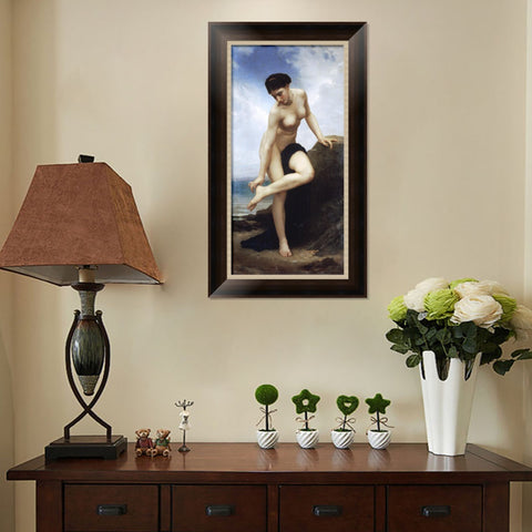 INVIN ART Framed Canvas Art Giclee Print After the Bath nude girl by William Adolphe Bouguereau Wall Art Living Room Home Office Decorations