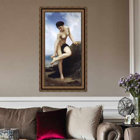 INVIN ART Framed Canvas Art Giclee Print After the Bath nude girl by William Adolphe Bouguereau Wall Art Living Room Home Office Decorations