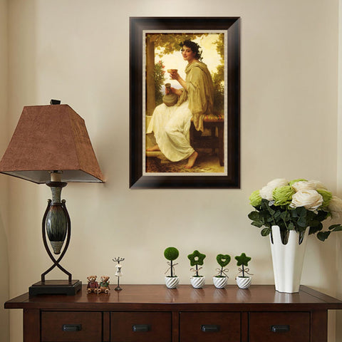 INVIN ART Framed Canvas Art Giclee Print Woman Drinking by William Adolphe Bouguereau Wall Art Living Room Home Office Decorations